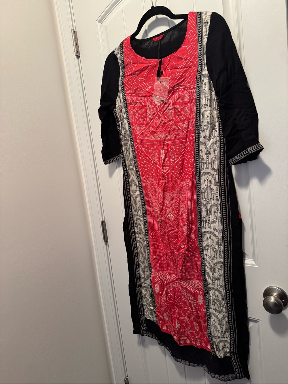 W for Woman Red Black Printed Kurta Tunic Dress Size 8 NWT